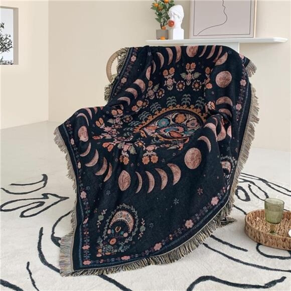 Boho Throw Blanket Reversible Cotton Tapestry Hippie Room Decor